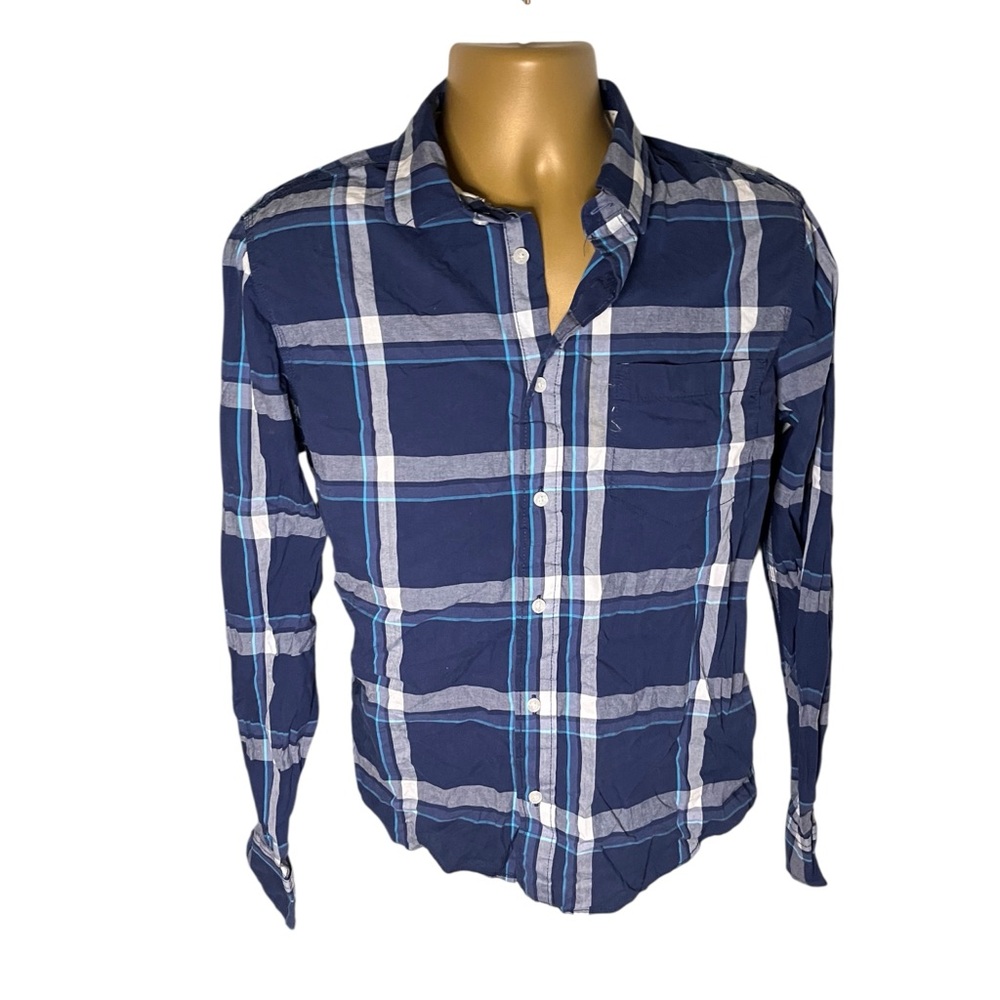 Aeropostale Plaid Long Sleeve Button Down Shirt Navy Combo S